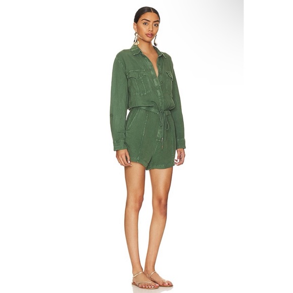 Young Fabulous & Broke Lakeside Linen Romper Palm Pigment Green Small - Picture 14 of 16